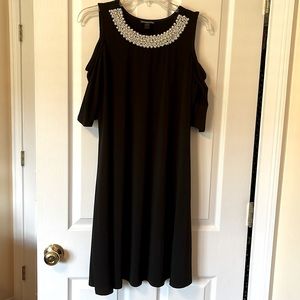 Ladies black, cold shoulder dress.